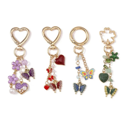 4pcs Butterfly Keychains for Women,Cute Bag Charm Heart Pendant Decor